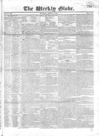 cover page of Weekly Globe published on June 6, 1824