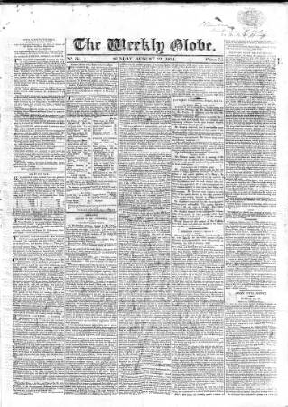 cover page of Weekly Globe published on August 22, 1824