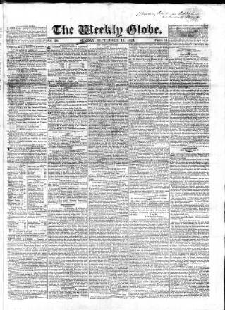 cover page of Weekly Globe published on September 19, 1824