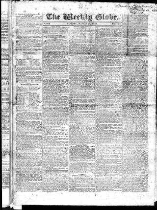 cover page of Weekly Globe published on March 20, 1825