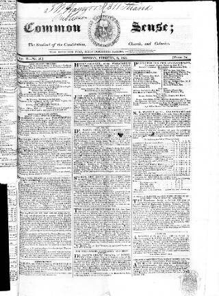 cover page of Common Sense published on February 6, 1825