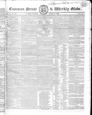 cover page of Common Sense published on April 17, 1825