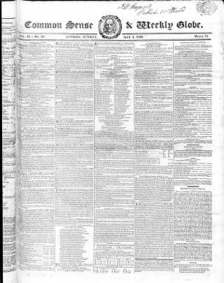 cover page of Common Sense published on May 1, 1825