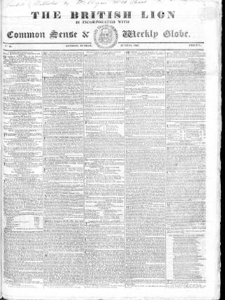 cover page of Common Sense published on June 19, 1825