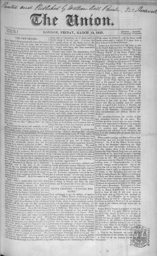 cover page of Union published on March 19, 1858