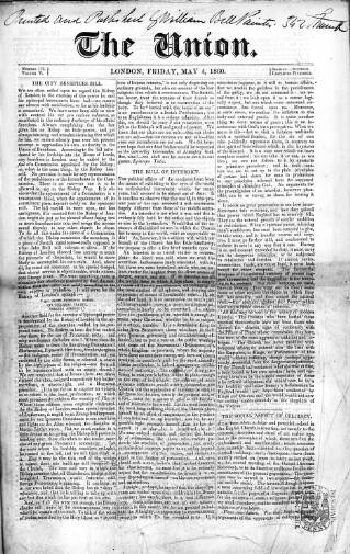 cover page of Union published on May 4, 1860