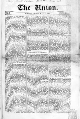 cover page of Union published on May 2, 1862