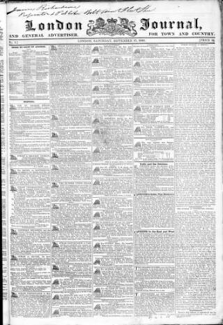 cover page of London Journal and General Advertiser for Town and Country published on September 17, 1836