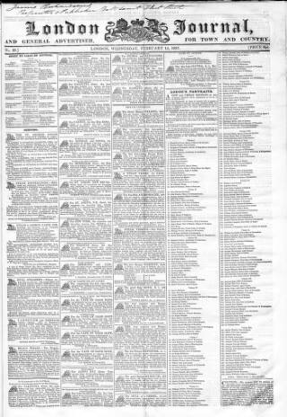cover page of London Journal and General Advertiser for Town and Country published on February 15, 1837