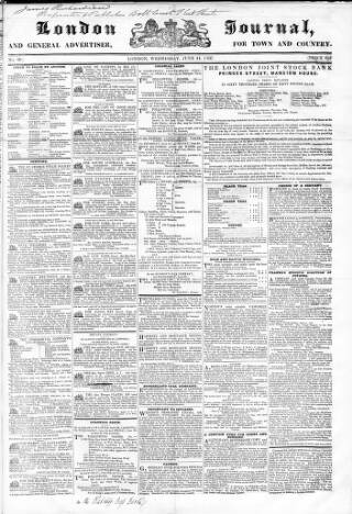 cover page of London Journal and General Advertiser for Town and Country published on June 14, 1837
