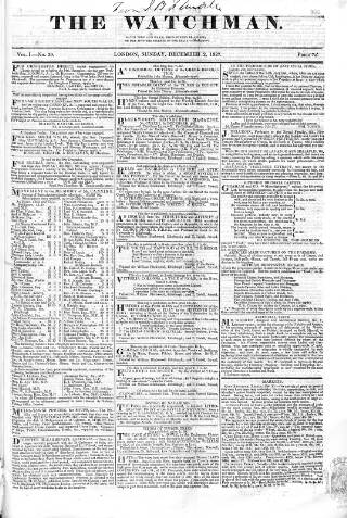 cover page of Watchman published on December 2, 1827