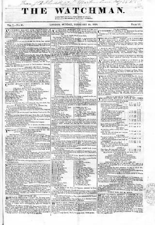 cover page of Watchman published on February 24, 1828