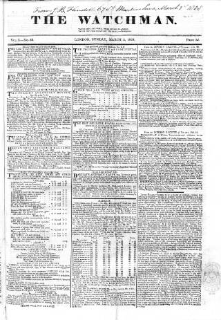 cover page of Watchman published on March 2, 1828