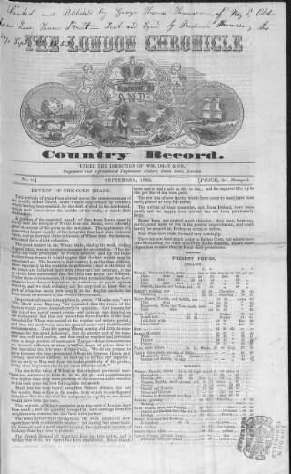 cover page of London Chronicle and Country Record published on September 1, 1853