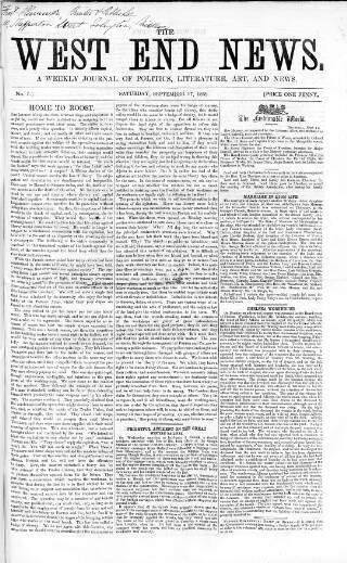 cover page of West End News published on September 17, 1859