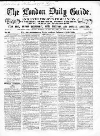 cover page of London Daily Guide and Stranger's Companion published on February 18, 1860
