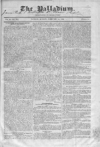 cover page of Palladium 1825 published on February 12, 1826