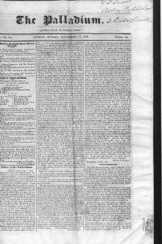 cover page of Palladium 1825 published on September 17, 1826
