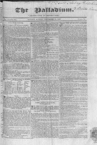 cover page of Palladium 1825 published on November 19, 1826