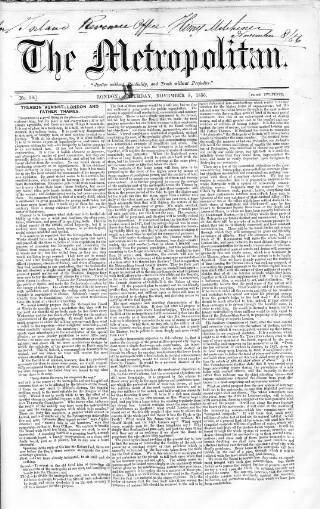 cover page of Metropolitan published on November 8, 1856