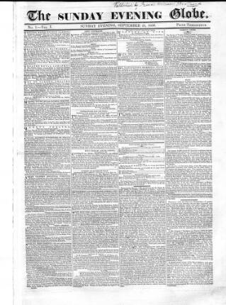 cover page of Sunday Evening Globe published on September 25, 1836