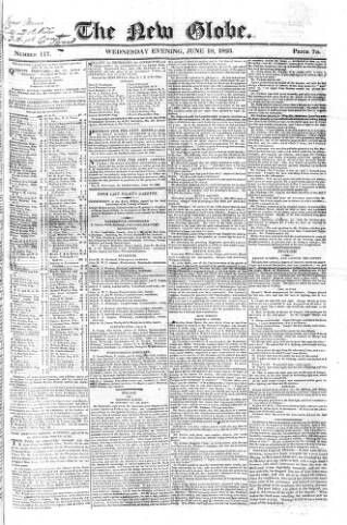 cover page of New Globe published on June 18, 1823