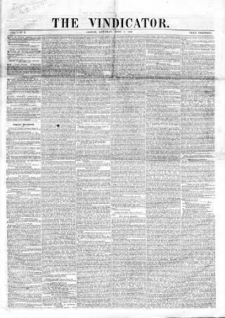 cover page of Vindicator (London) published on April 2, 1859
