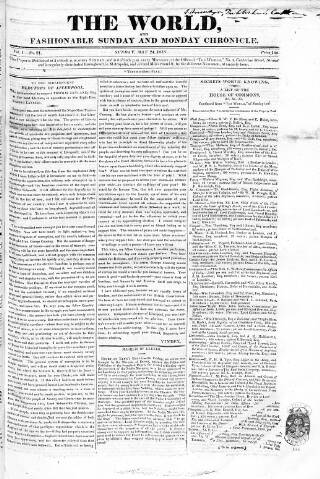 cover page of World and Fashionable Sunday Chronicle published on May 24, 1818