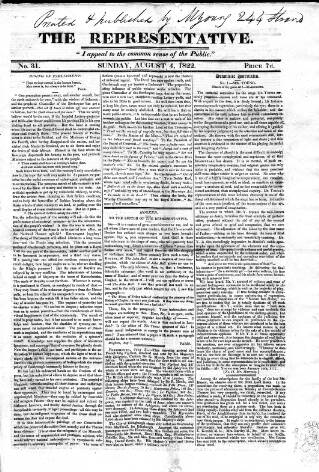 cover page of Representative 1822 published on August 4, 1822