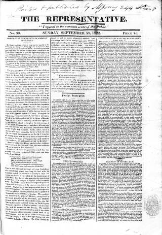 cover page of Representative 1822 published on September 29, 1822