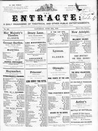 cover page of Daily Director and Entr'acte published on June 18, 1859