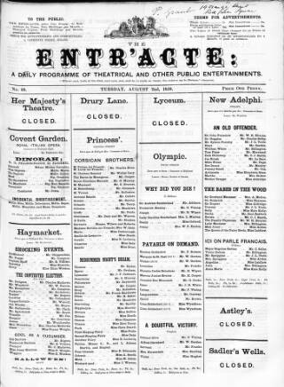 cover page of Daily Director and Entr'acte published on August 2, 1859
