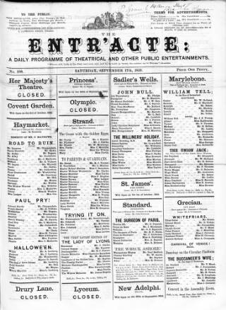 cover page of Daily Director and Entr'acte published on September 17, 1859