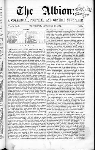 cover page of Albion published on December 15, 1852