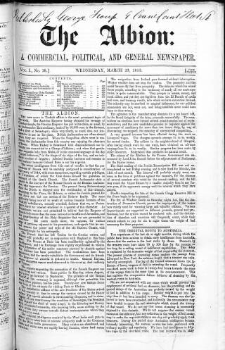 cover page of Albion published on March 23, 1853