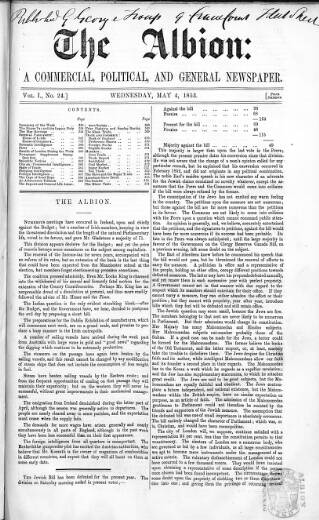 cover page of Albion published on May 4, 1853