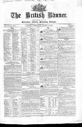 cover page of British Banner 1848 published on March 19, 1851