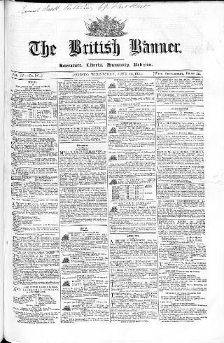 cover page of British Banner 1848 published on June 18, 1851