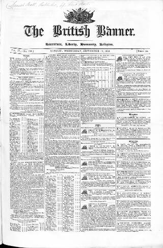 cover page of British Banner 1848 published on September 17, 1851
