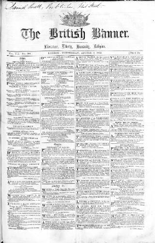 cover page of British Banner 1848 published on August 2, 1854
