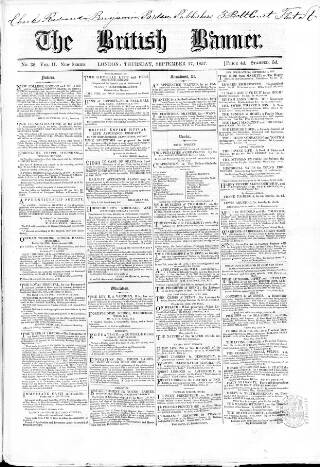 cover page of British Banner 1856 published on September 17, 1857