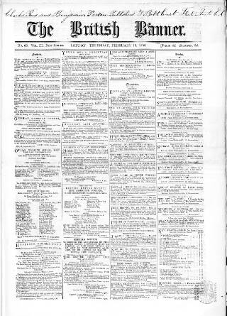 cover page of British Banner 1856 published on February 18, 1858