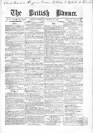 cover page of British Banner 1856 published on August 19, 1858