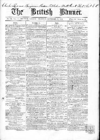 cover page of British Banner 1856 published on November 25, 1858