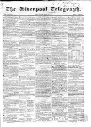 cover page of Liverpool Telegraph published on June 14, 1837