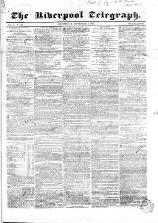 cover page of Liverpool Telegraph published on September 6, 1837