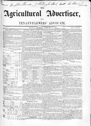 cover page of Agricultural Advertiser and Tenant-Farmers' Advocate published on February 21, 1846