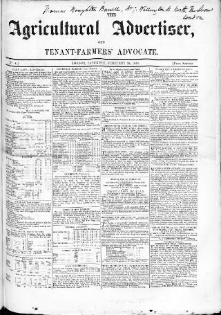 cover page of Agricultural Advertiser and Tenant-Farmers' Advocate published on February 28, 1846