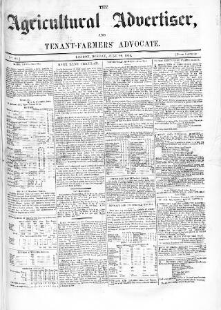 cover page of Agricultural Advertiser and Tenant-Farmers' Advocate published on June 22, 1846