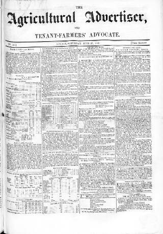 cover page of Agricultural Advertiser and Tenant-Farmers' Advocate published on June 27, 1846
